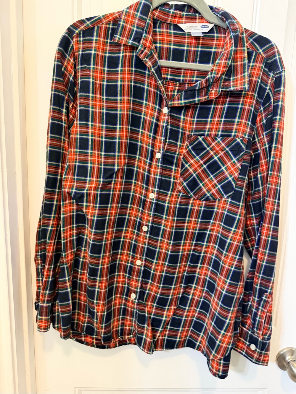 Old Navy Red & Navy Plaid Button-Up Shirt
